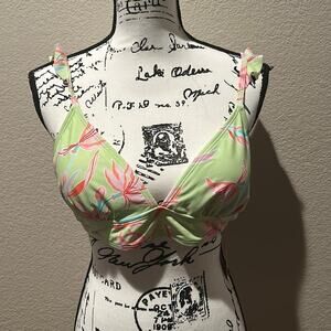 NWT Ninety-Nine ruffled strap green floral bikini top sz  XL